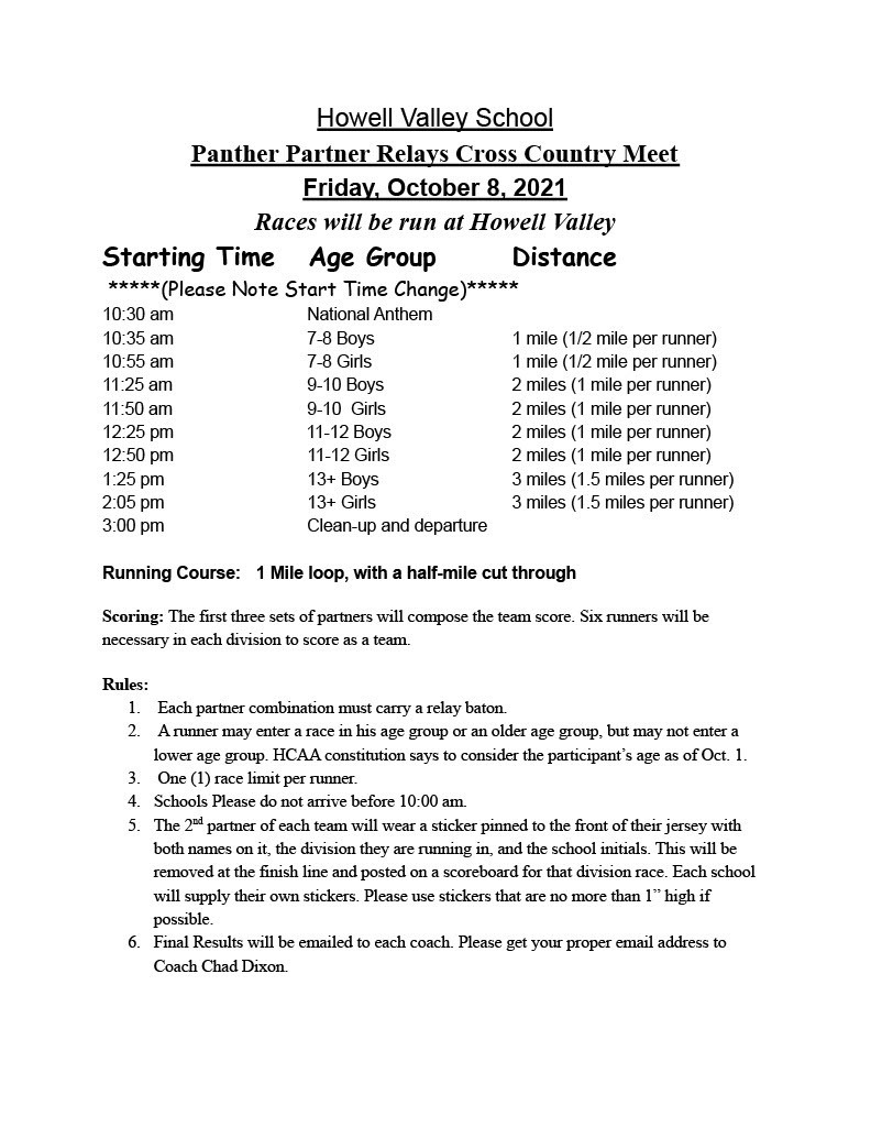 Updated Panther Relay Schedule